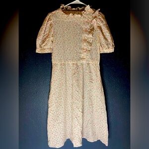 Cotton linen flowers vintage dress